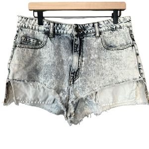 BDG Acid Wash High-Rise Lou Denim Hi-Low Shortie Cut Off Distressed Shorts 32